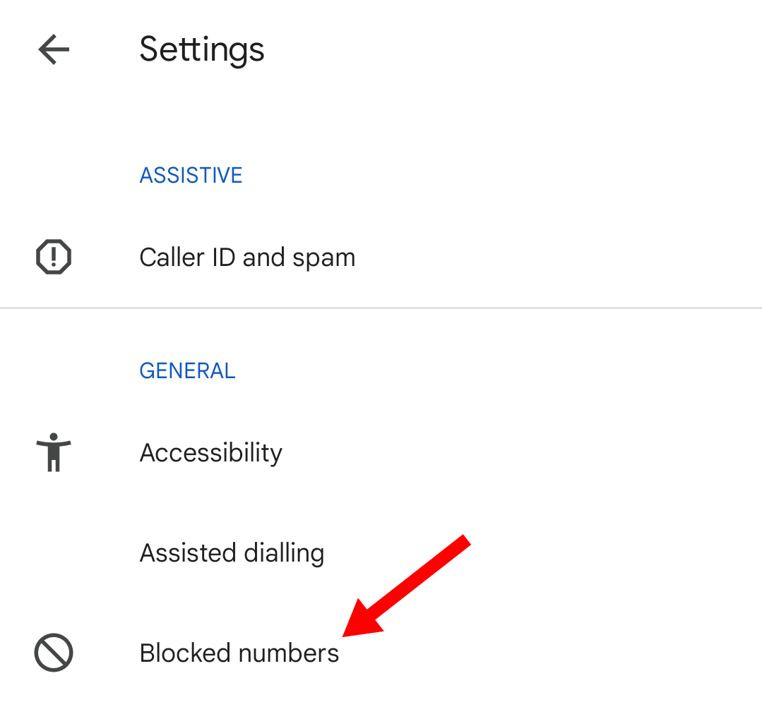 Blocked Numbers Tab in Phone App Settings