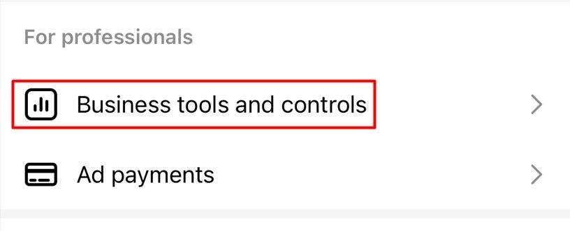 Business Tools and Control option in the Instagram Settings page.
