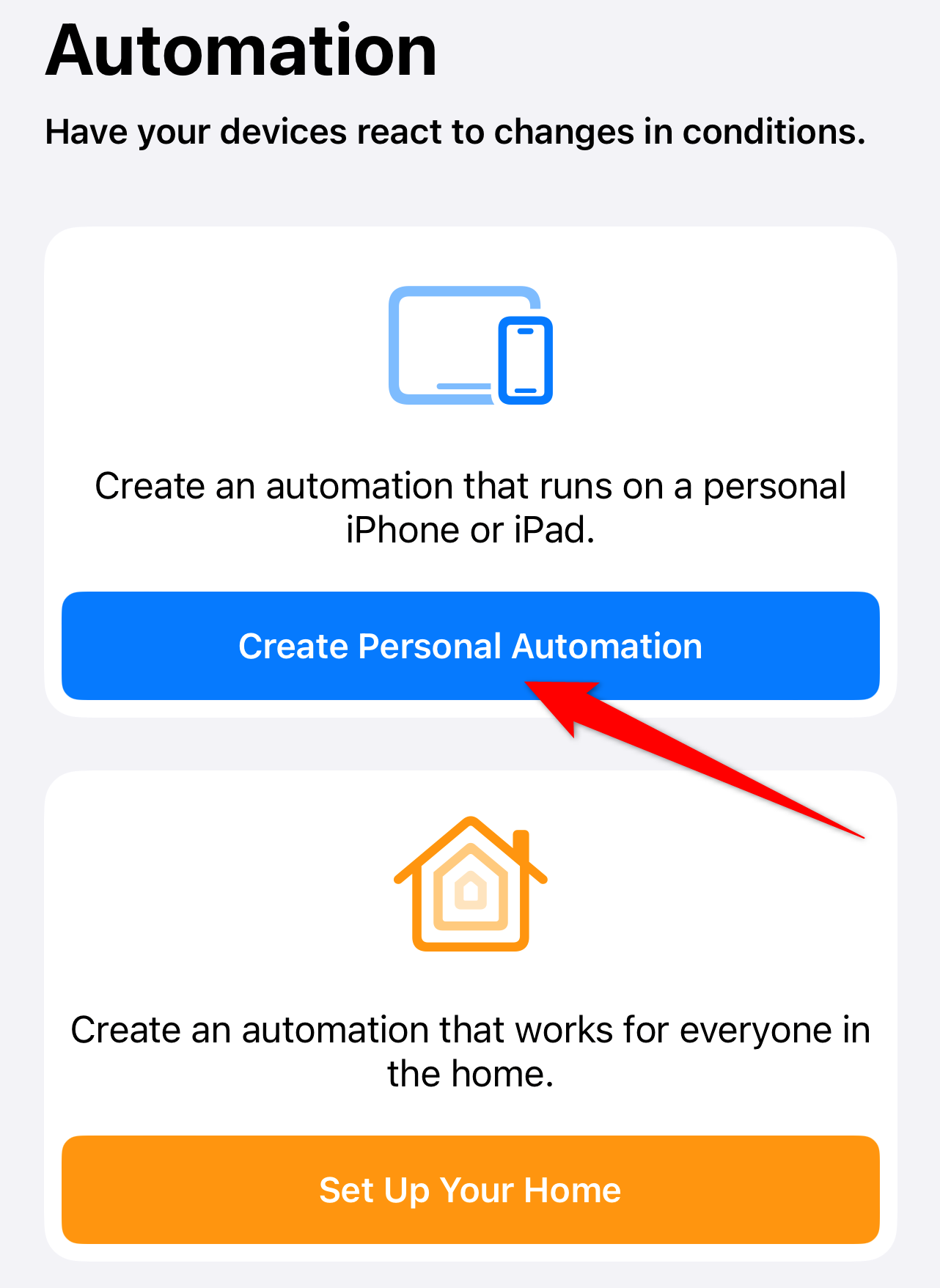 Creating a new automation in 'Shortcuts' for iPhone.