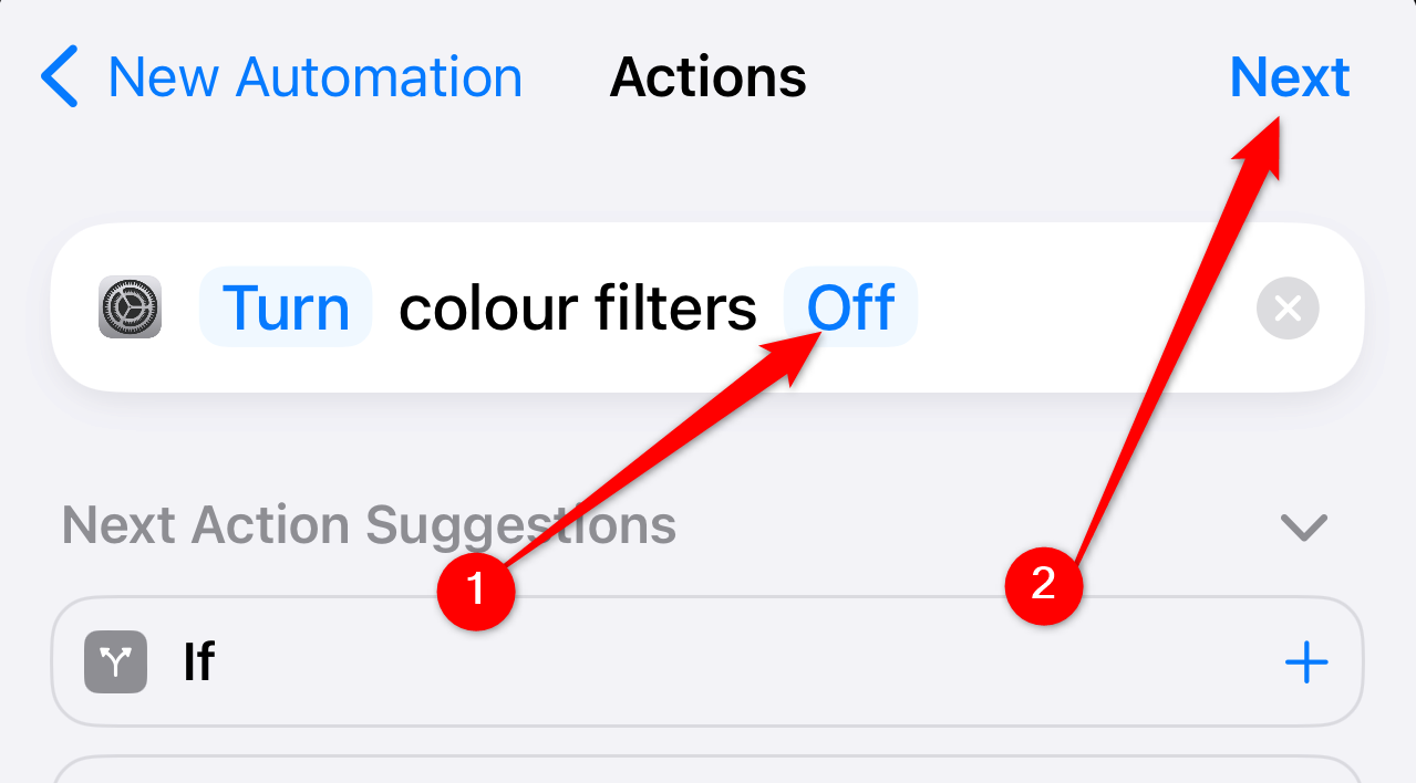 Attaching an action to an automation in Shortcuts for iPhone.