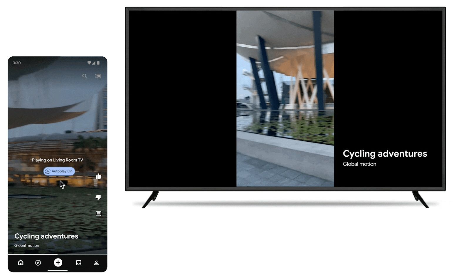 Google Cast with shortform videos playing on a TV