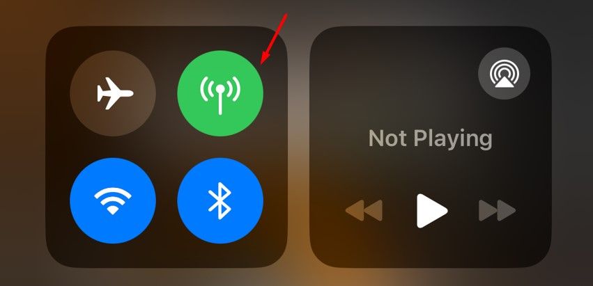 Cellular data icon in the iPhone Control Center.