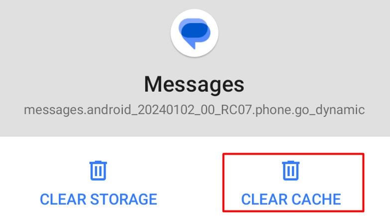 Clear Cache option in the Storage window.
