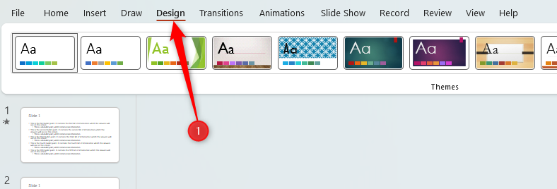 PPT window highlighting the 'Design' tab.