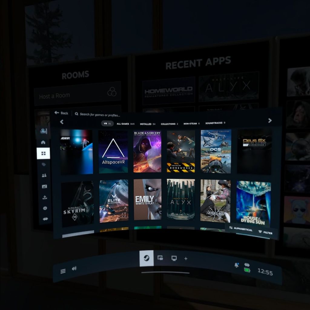 The SteamVR library showing available VR games.