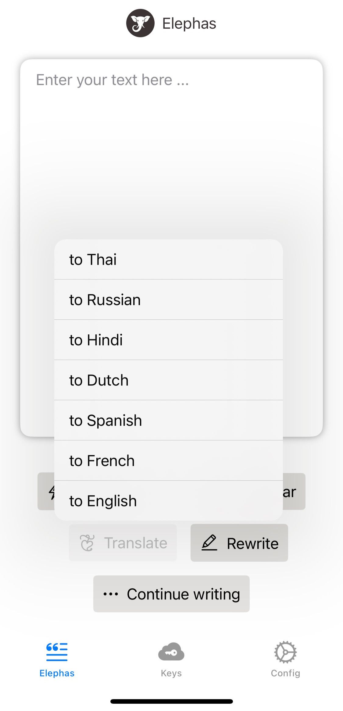 Elephas chat with the translate pop-up.