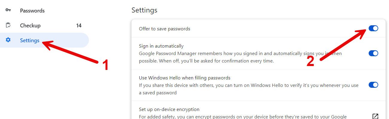 Enabling 'Offer to Save Passwords' in Chrome.