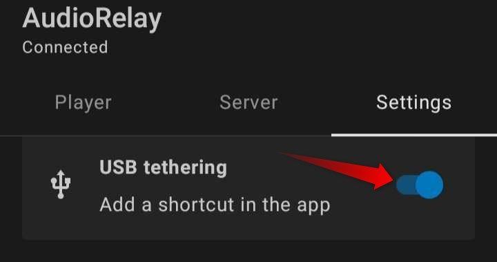 Enabling the USB Tethering in the AudioRelay Android App.