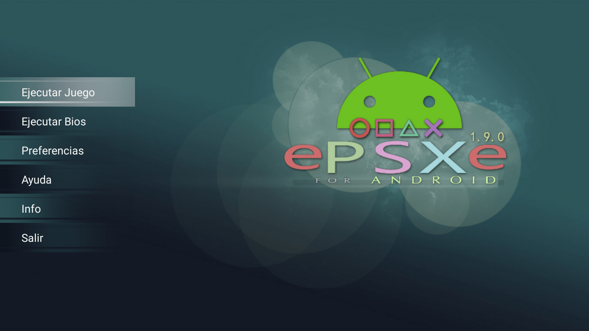 A screenshot of the ePSXe emulator homescreen.