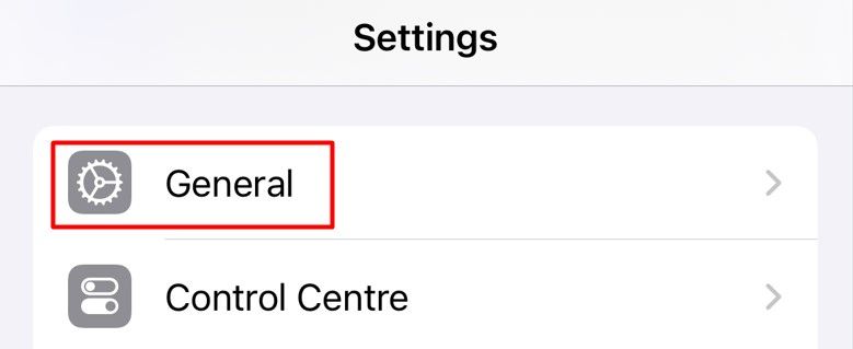 General option in the iPhone settings app.