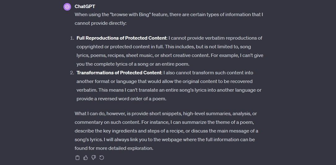 ChatGPT's list of prohibited web search content. 