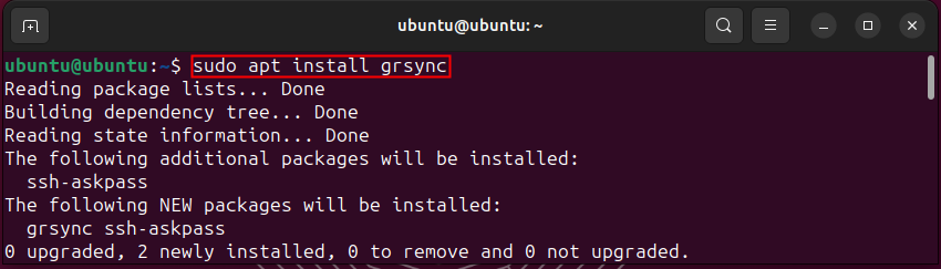 Installing grsync on Ubuntu. 