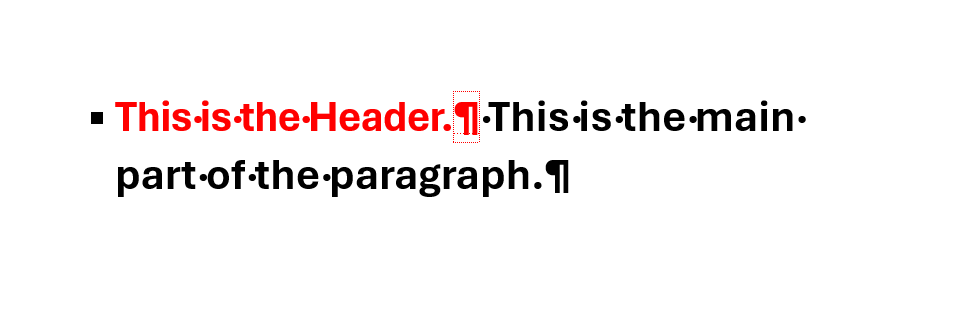 Word document showing the header, the style separator, and the main text in a paragraph.