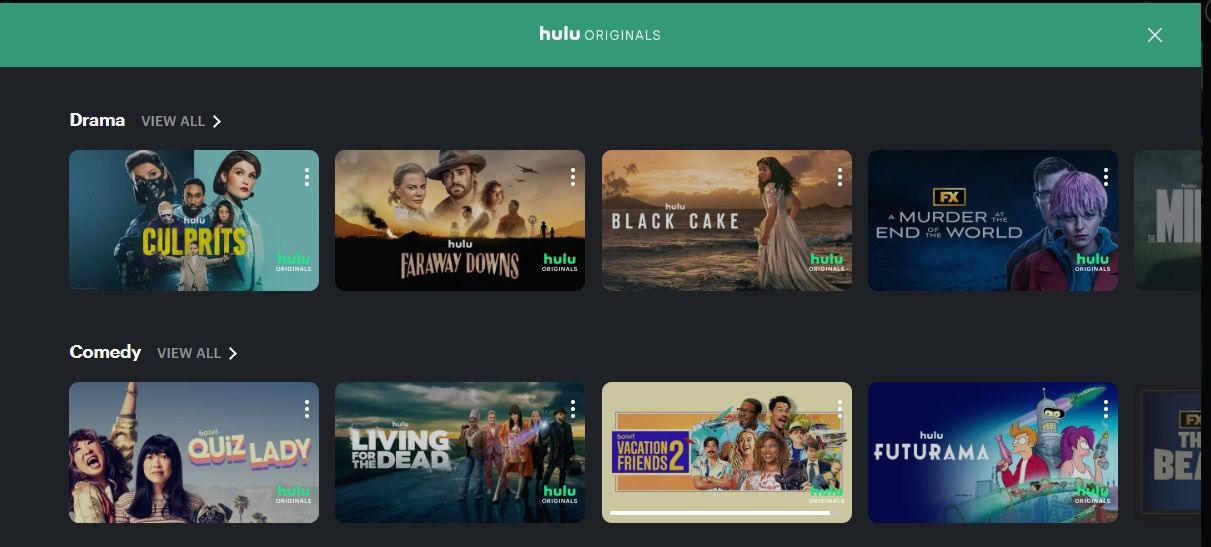 Hulu original shows and movies screen. 