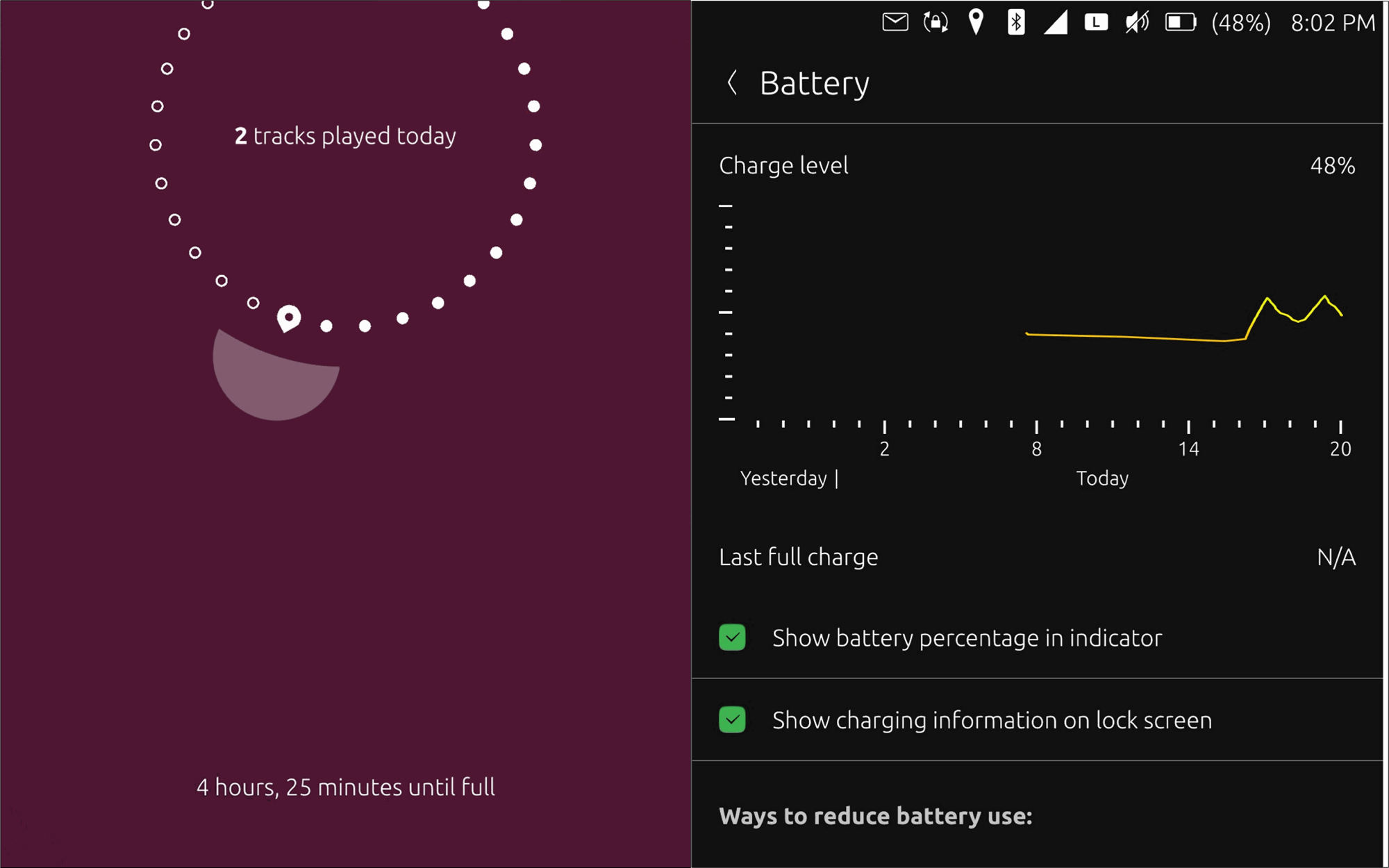 Screenshots of battery level on Ubuntu Touch