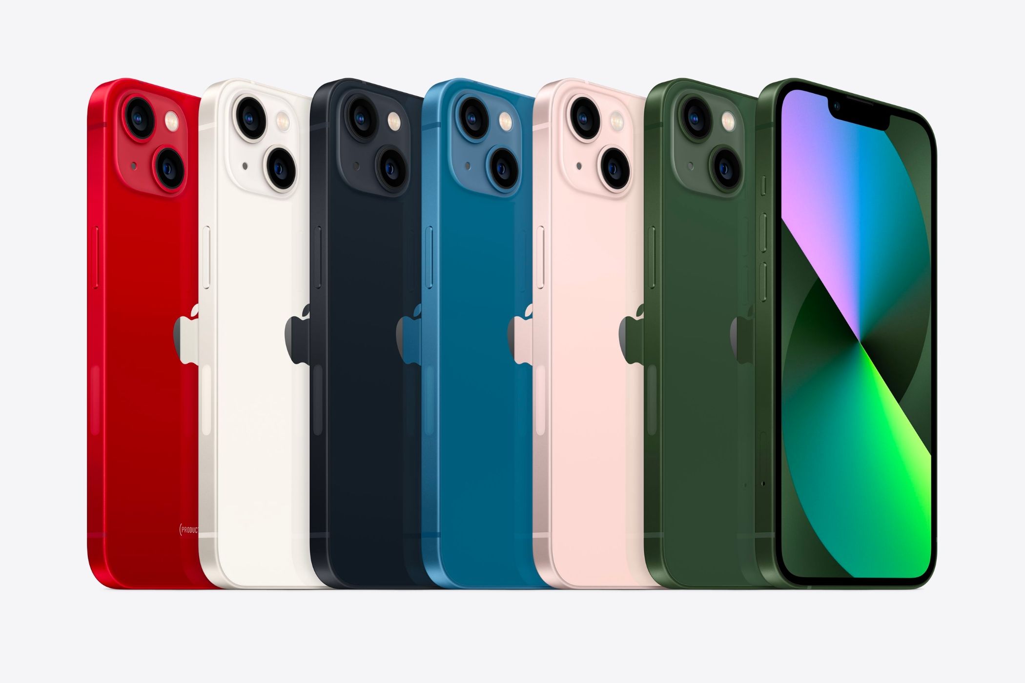 iPhone 13 in six different colors.