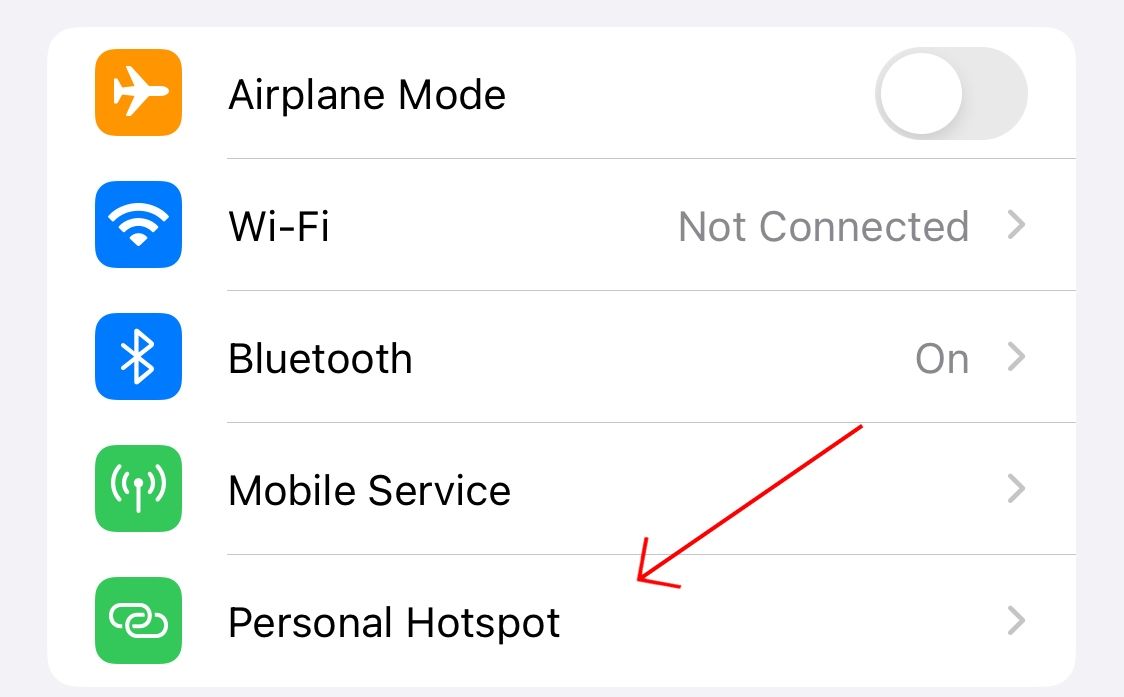 Select 'Personal Hotspot' in iPhone settings.