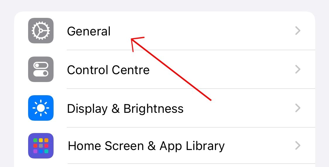 Select 'General' in iPhone settings.