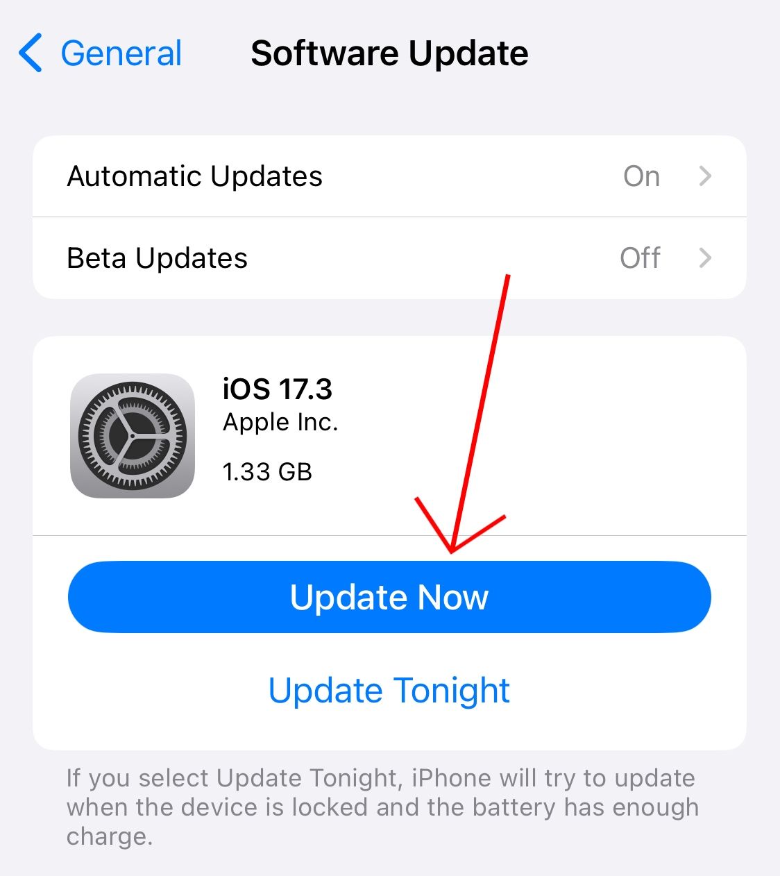 Select 'Update Now' under iPhone software update.