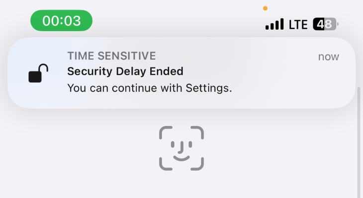 Screenshot of the Security Delay alert.