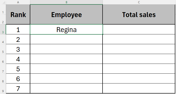 Excel sheet showing the result of using VLOOKUP to find the highest-ranked employee.