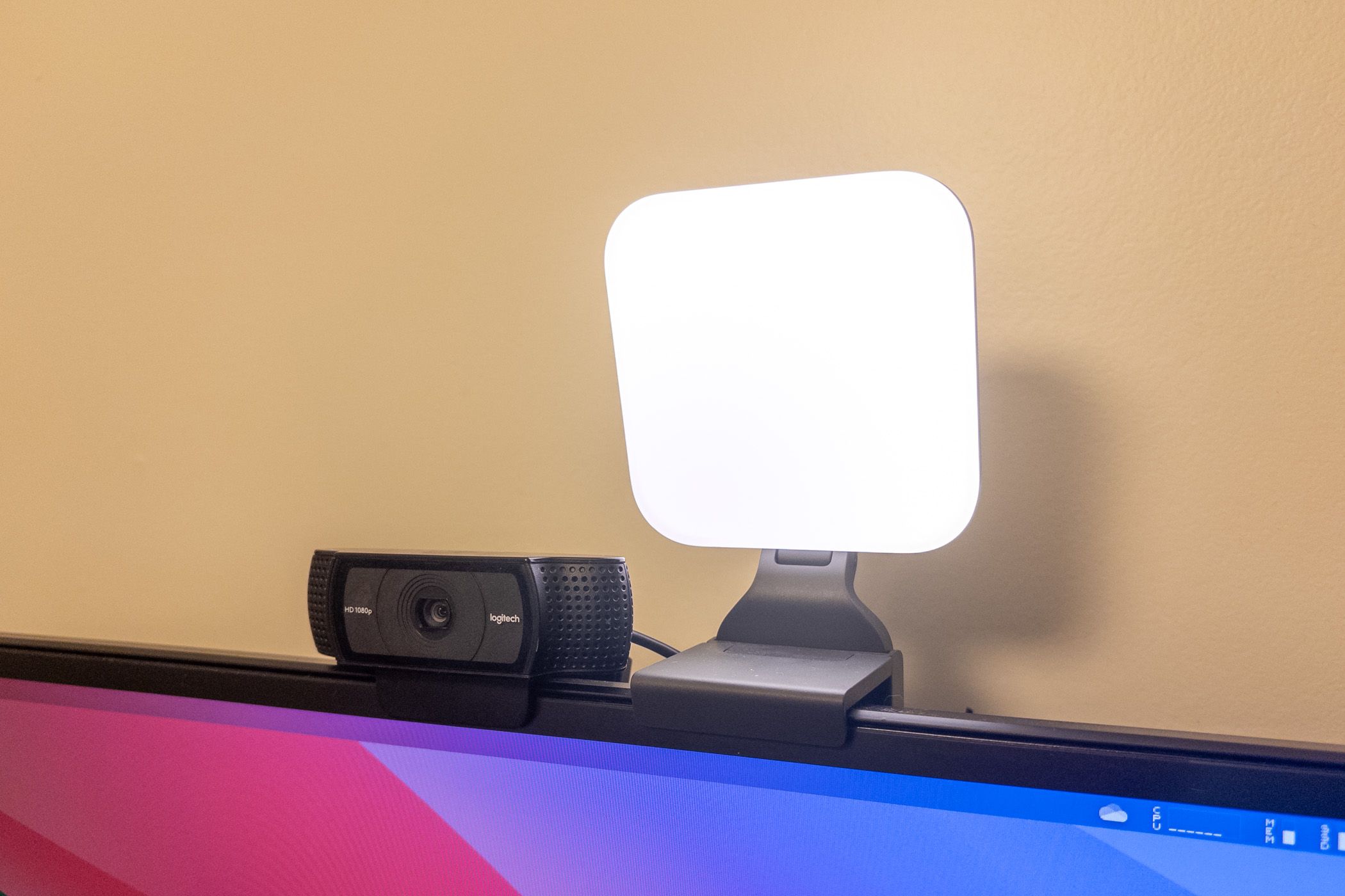 Logitech Litra Glow light with Logitech webcam.