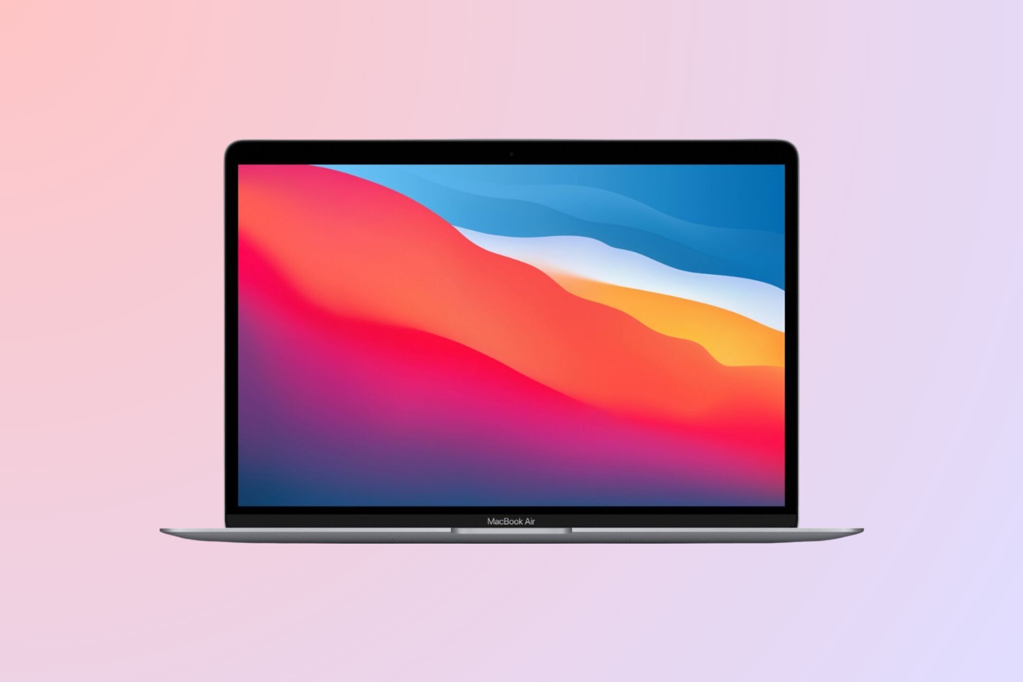 MacBook Air with M1 chip on pink background