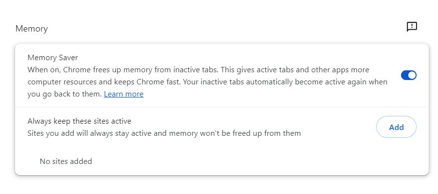 Enabled Memory Saver feature in Chrome.