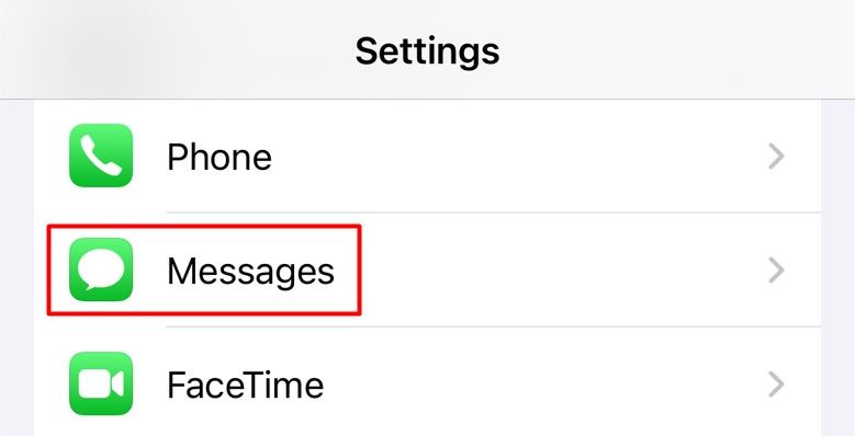 Message option in the Settings app.