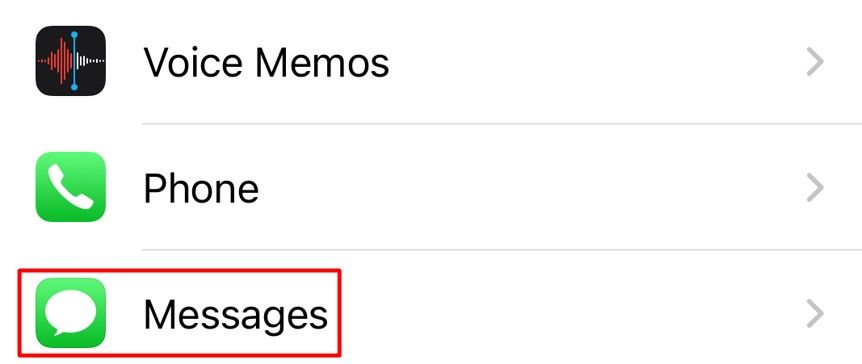 Messages option in the Settings app of iPhone.