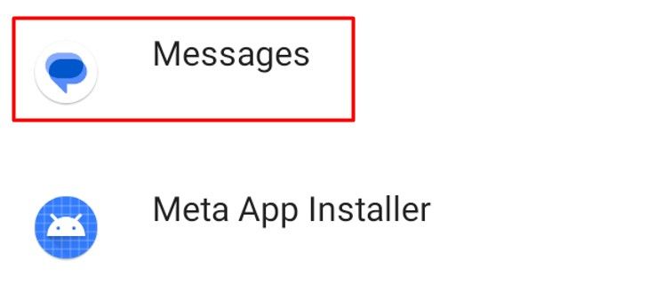 Messaging app in the App list.