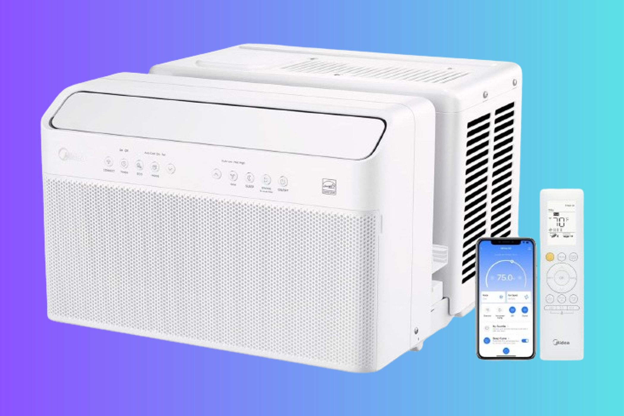 Midea U-Shaped Smart Inverter Window Air Conditioner on gradient background