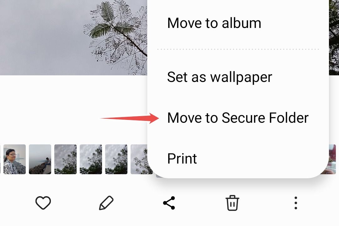 Move to Secure Folder menu for Samsung Gallery items