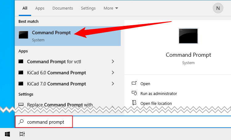 Search 'Command Prompt,' then click the top result. 