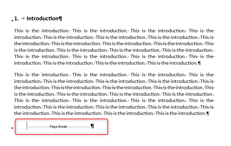 Word document with the first two sections separated by a page break.