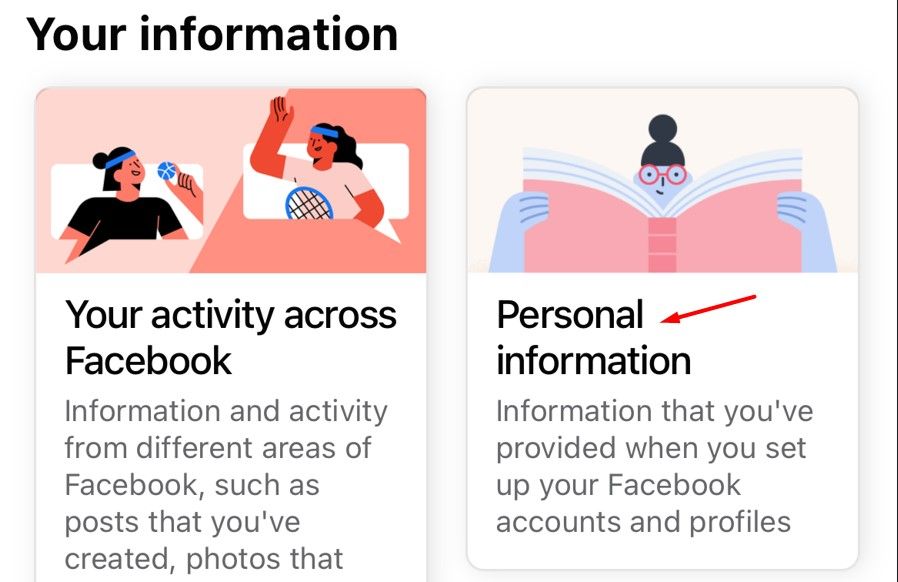 Personal Information tile under the Your Information section of Facebook.