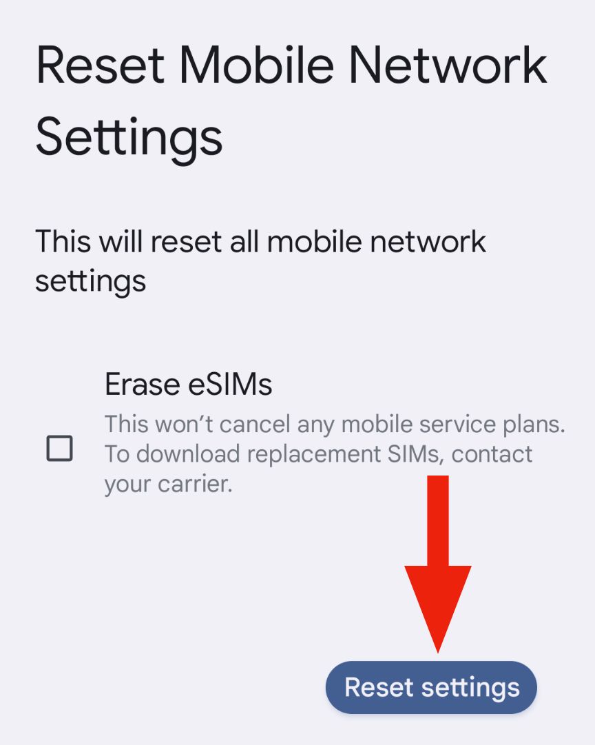 Pixel 7 reset mobile network