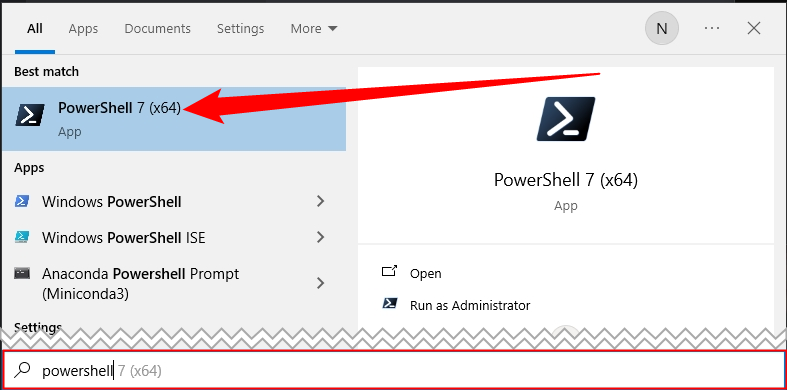 Search 'PowerShell' in the Start menu. 