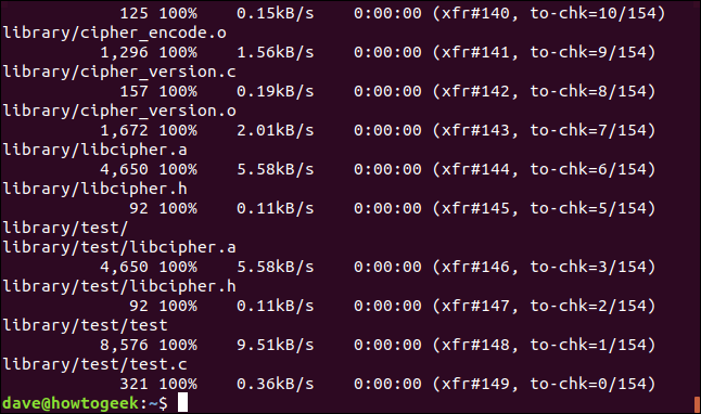 Each line indicates what has been performed by rsync. 
