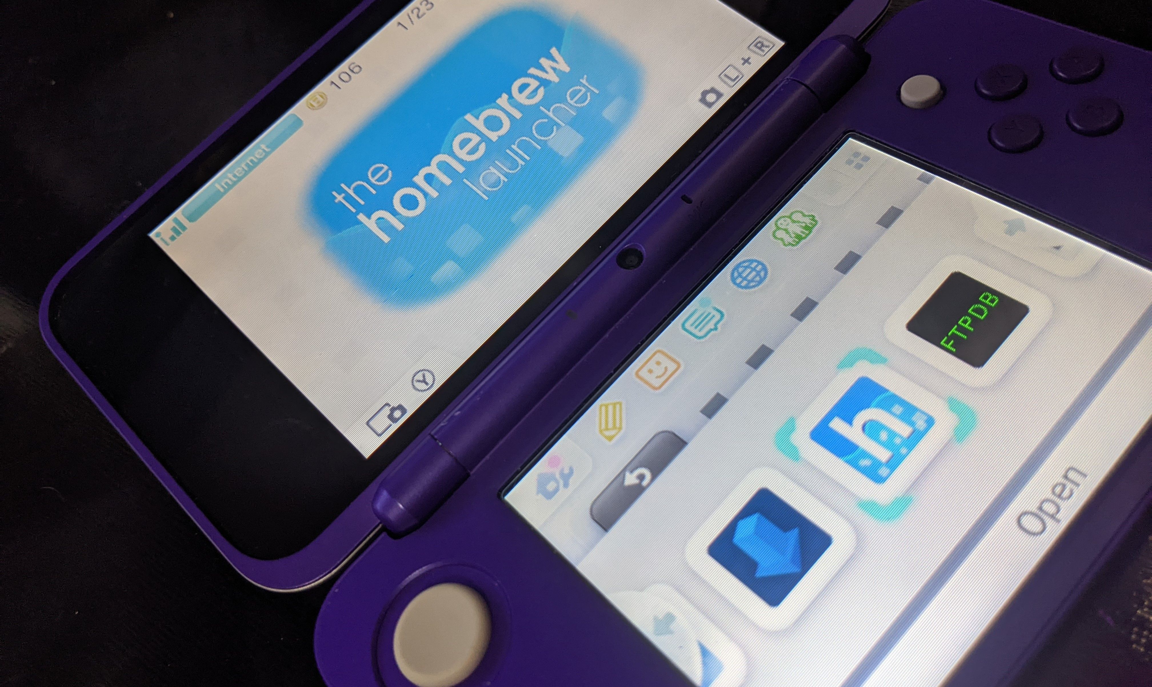 The Homebrew Launcher running on a modded New 2DS XL Model.