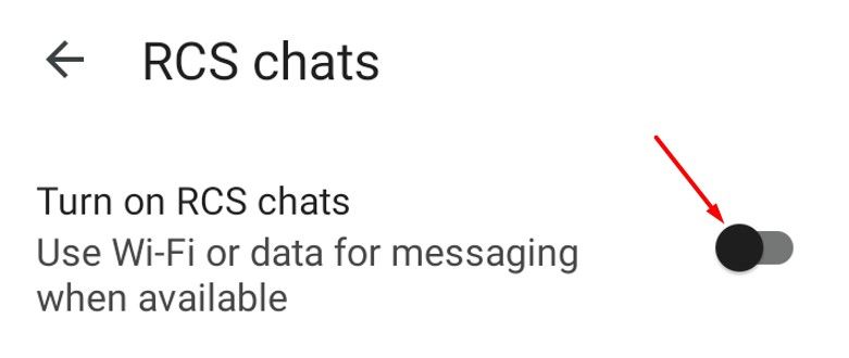 RCS Chats toggle in the Google Messages app settings.