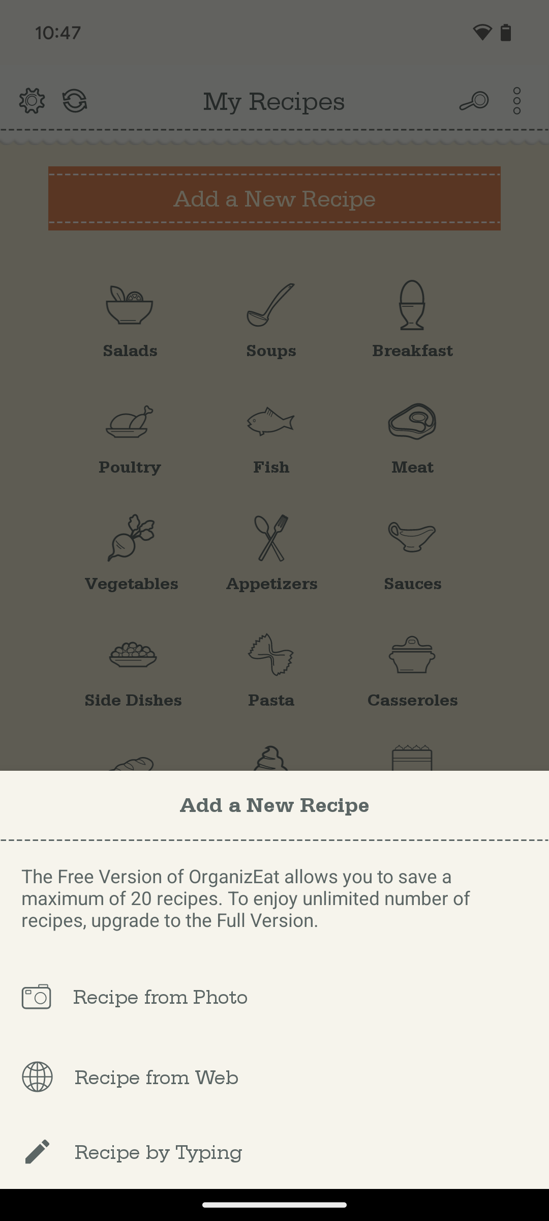 Adding a recipe in the OrganizEat Android app