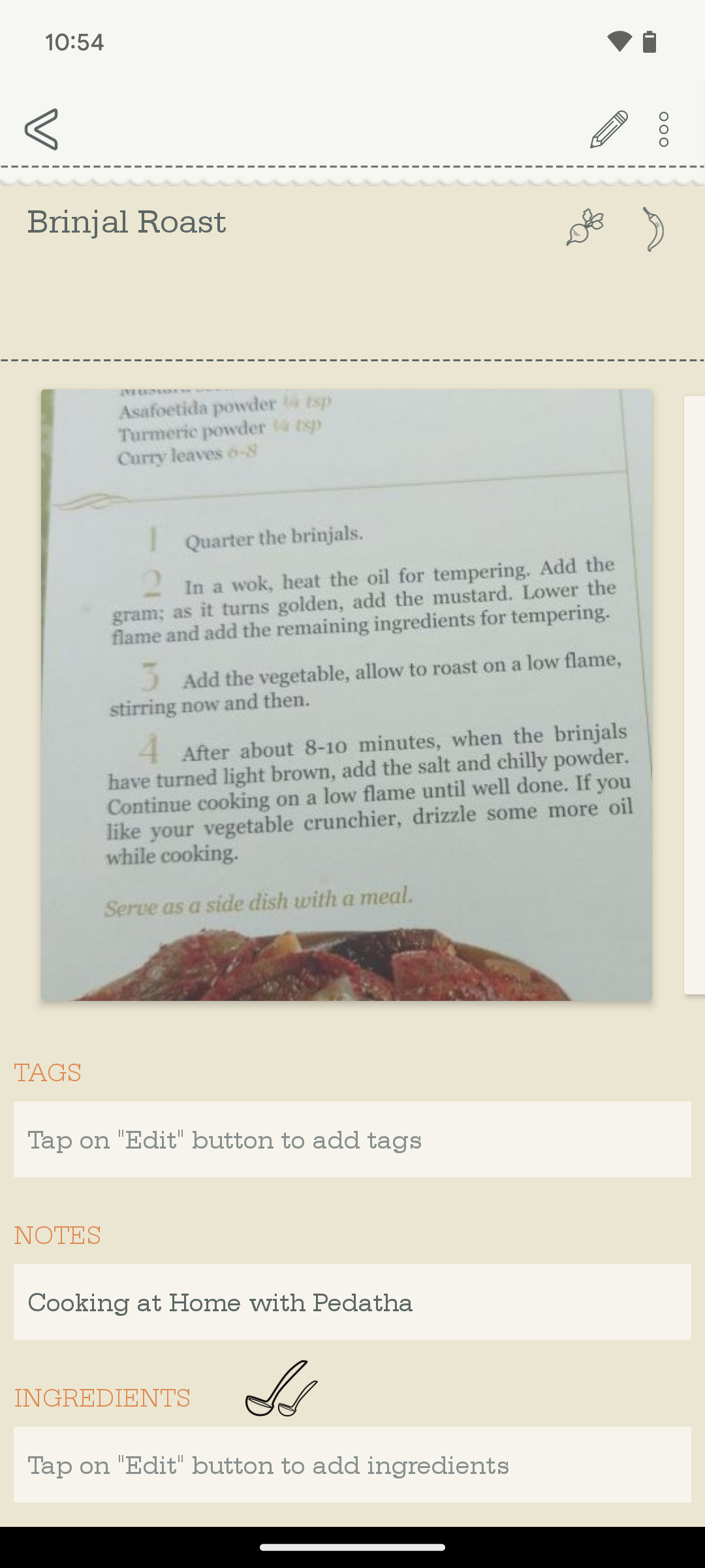 A recipe added to the OrganizEat app