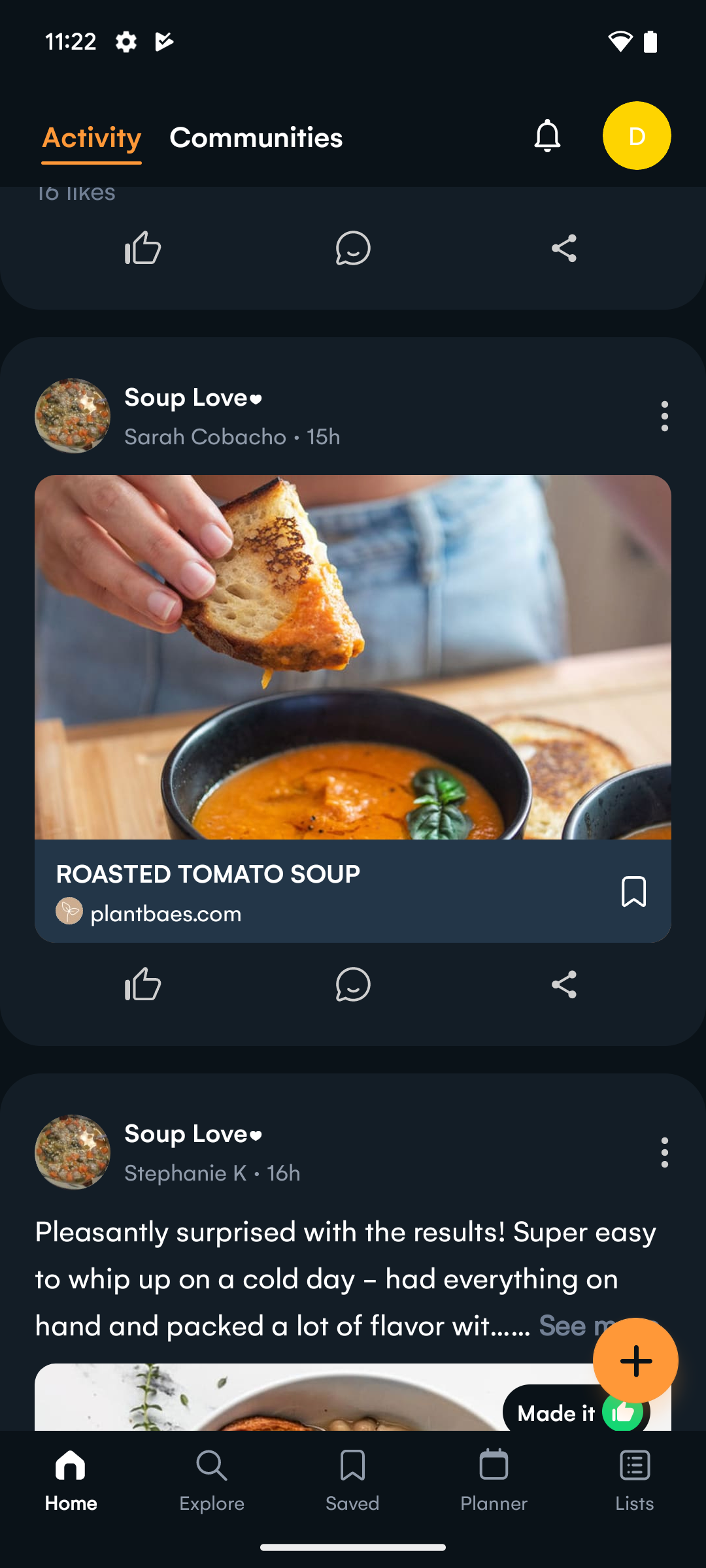 Browsing a feed within Samsung Food