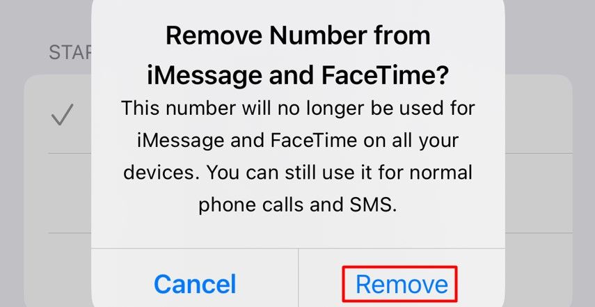 Remove option to remove number from iMessage.