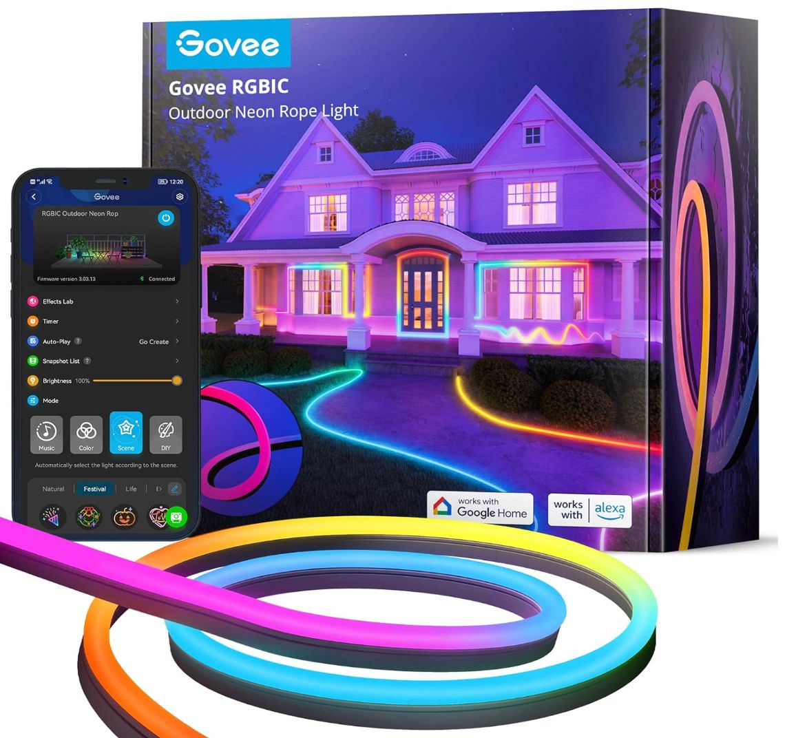 Govee Outdoor Neon Rope Light strip and box.