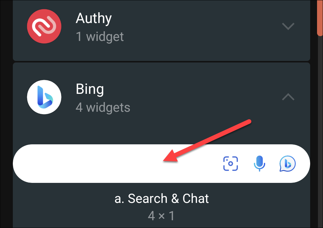 Selecting an Android widget.
