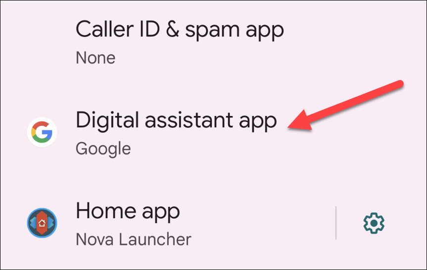 Digital Assistant app in Android settings.
