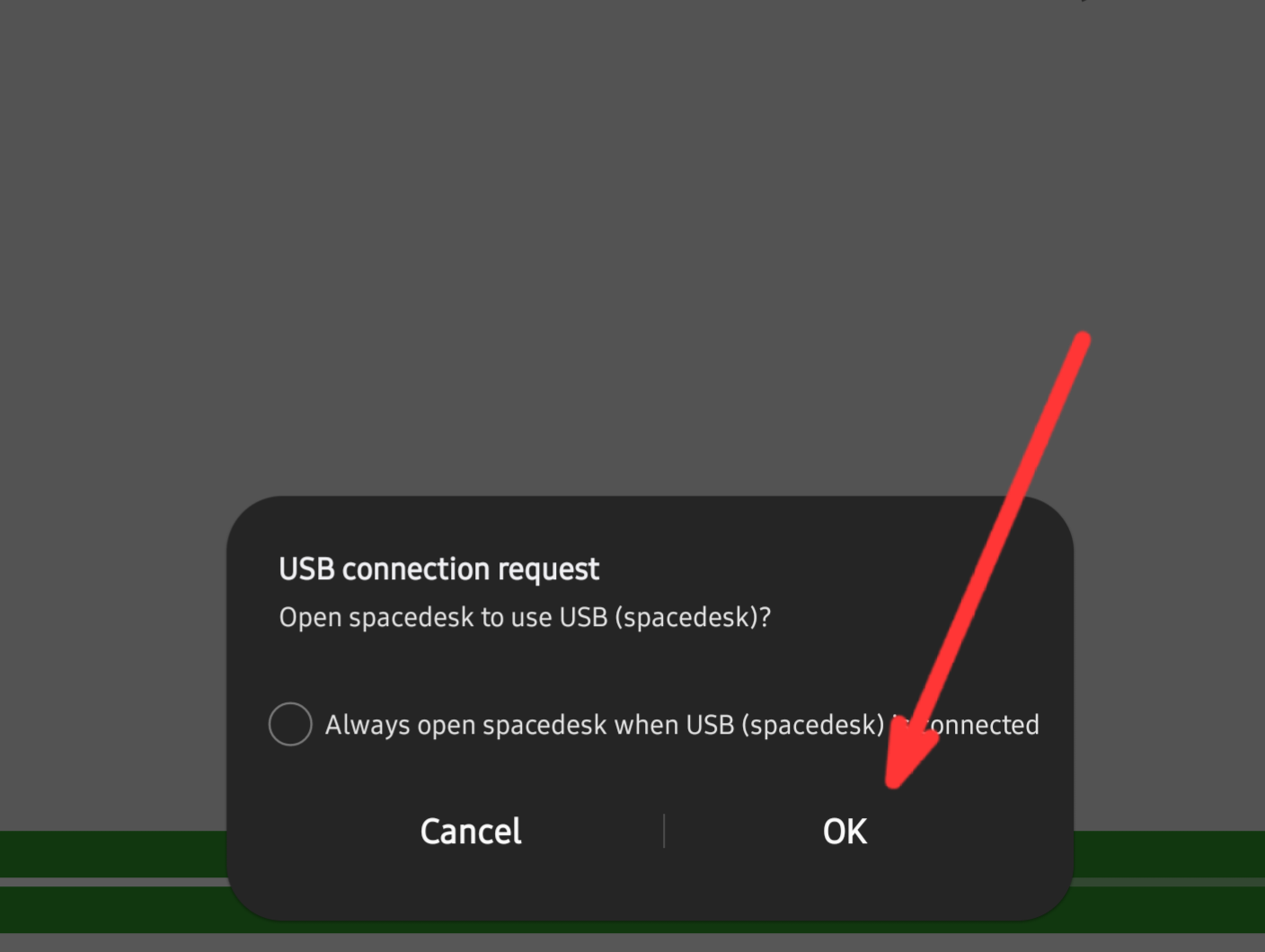 Allowing the USB connection request from Spacedesk.