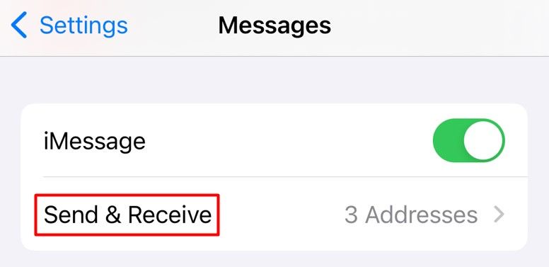Send & Receive option in the Messages app settings.